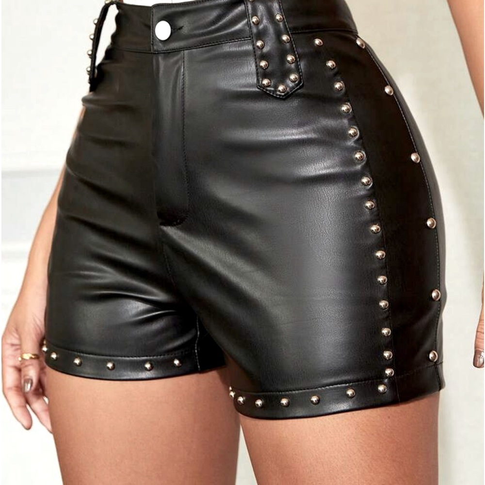 Black Studded Faux Leather Shorts XL